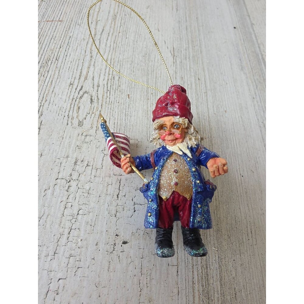 D henderson drolleries plague elf ornament sparkle glitter 4th of July vintage 2